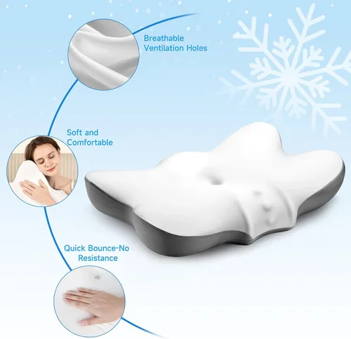 Vista 6 de Almohada cervical para el cuello con 2 alturas (5.31/3.54 pulgadas), almohada de cama tamaño Queen con funda de almohada refrescante, almohada