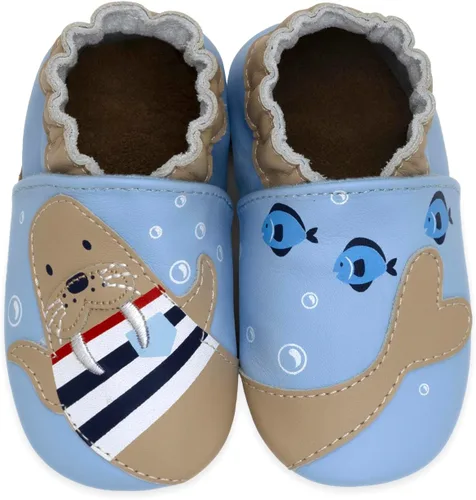 Vista 15 de Robeez Zapatos de cuna con suela suave antideslizantes para bebés varones y unisex, pantuflas mocasines para bebés y niños pequeños, 0-24 meses Lino