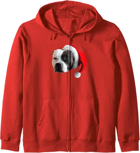 Vista 9 de Cute Pit Bull Terrier Santa Hat Image Christmas Dog Pittie Zip Hoodie Negro