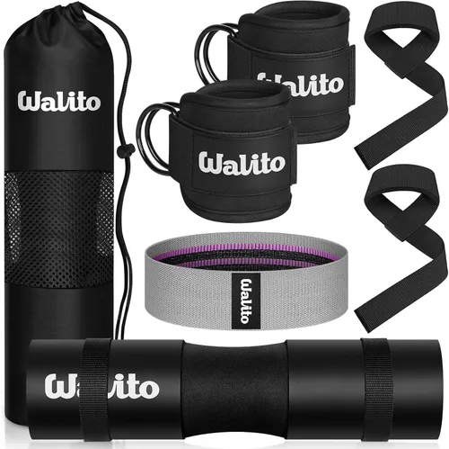 Vista 12 de WALITO 8Pcs Barbell Pad Set for Hip Thrust - Squat Pad,Gym Accessories for Women with Bar Bad,Bench Press, with Gym Ankle Straps,Resistance Bands