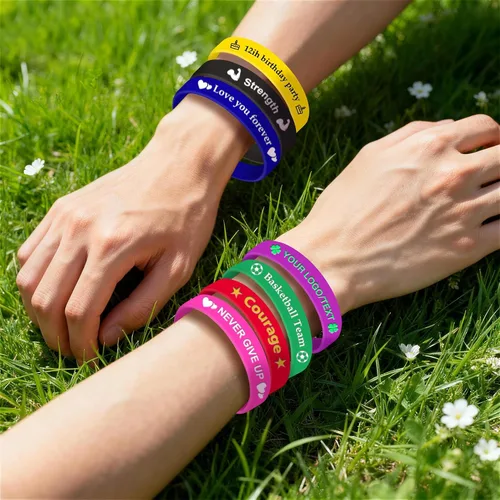 Vista 6 de Pulseras personalizadas para eventos a granel de 1 a 5000 unidades con icono de logotipo de texto, pulsera de silicona personalizada de 1/2 pulgada