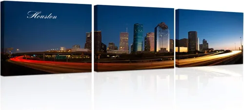 Vista 20 de TUMOVO 3 piezas de arte de pared en lienzo con diseño de horizonte de Atlanta, arte de pared panorámico de paisaje urbano en blanco y negro