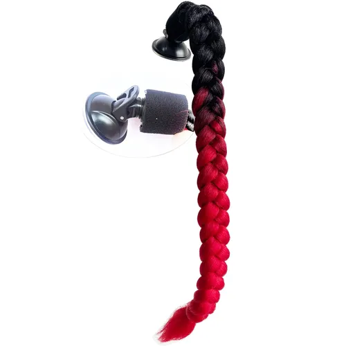 Vista 7 de Copa de ventosa para casco de motocicleta, coletas rizadas, trenzas de pelo de fibra sintética, colas de caballo color degradado, 22 pulgadas