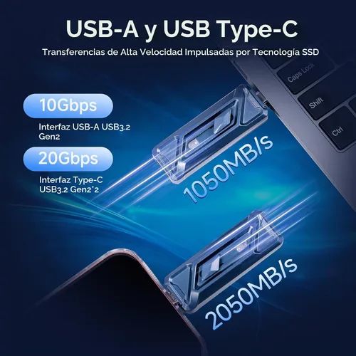 Vista 3 de Unidad USB SSD externa de 1 TB, 2050 MB/s USB-C y USB-A SSD portátil -F955