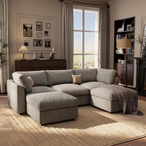 Vista 18 de Sofá modular Cloud de 100 pulgadas con reposabrazos curvo, moderno sofá modular con otomana de almacenamiento, cómodo sofá de nube de gran
