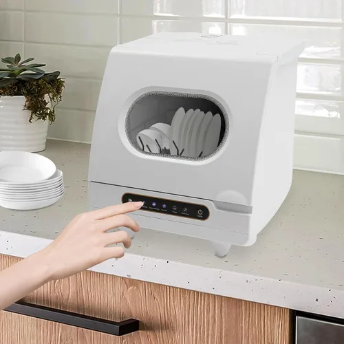 Vista 5 de Lavavajillas portátil para encimera, mini lavavajillas, control de panel completo, lavadora de platos portátil y compacta, 5 programas de lavado