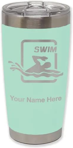 Vista 7 de LaserGram Vaso aislado al vacío de 20 onzas, para natación, grabado personalizado incluido (negro) Engraved Gift for Swimmers, Vacuum Insulated
