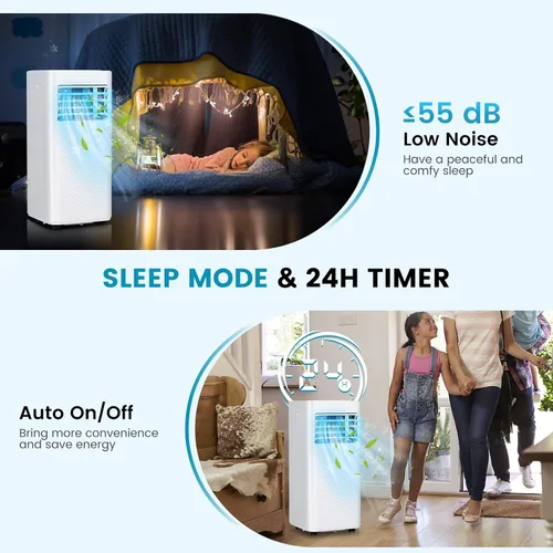 Vista 5 de GOFLAME Aire acondicionado portátil, potente unidad de CA de 8000 BTU con control remoto y 4 ruedas, enfriador de aire 3 en 1, deshumidificador