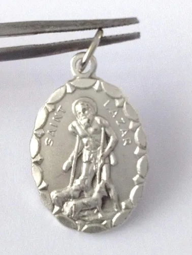 Vista 2 de San Lázaro (Lazar) Medalla de forma ovalada 'El mendigo leproso' - 100% Made in Italy - Medalla de los Santos Patronos, Latón