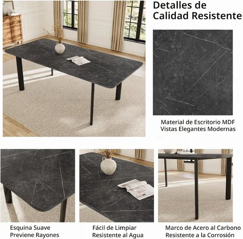 Vista 3 de HIPIHOM Mesa de comedor extensible para 6-8 personas, mesa gris oscuro