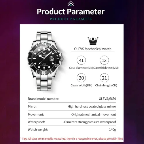 Vista 6 de OLEVS Reloj mecánico automático de los hombres del acero inoxidable de lujo de cuerda de los relojes de los hombres