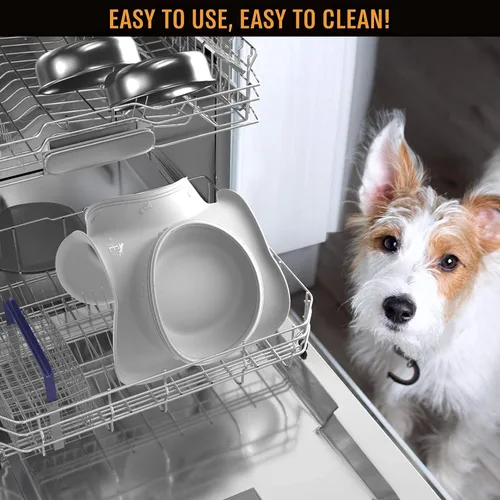 Vista 4 de Active Pets - Juego de tazones para perros, tazones para comida y agua de acero inoxidable a prueba de derrames con alfombrilla de silicona Gris