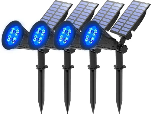 Vista 10 de T-SUNUS - Focos solares de paisaje que cambian de color, luces solares impermeables para exteriores, luz de estanque de jardín ajustable de 180°