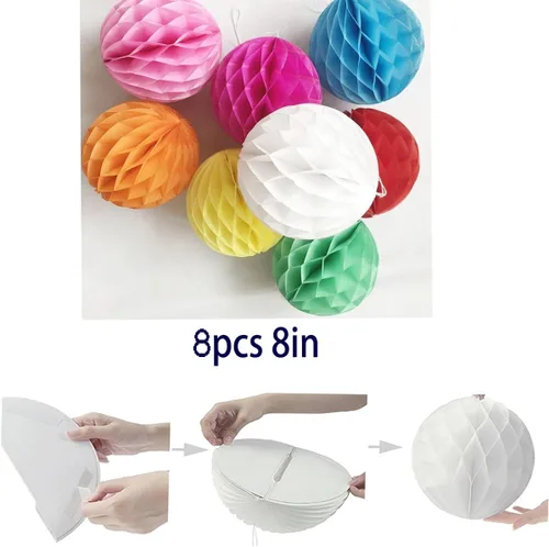 Vista 2 de 8 bolas de panal multicolor de 10 pulgadas, bolas de panal de papel de seda Paper Pom Poms Flower Balls DIY Art Hanging Honeycomb Balls for