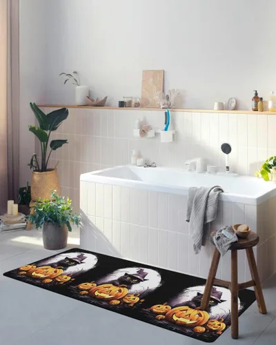 Vista 4 de Tapete de baño de Halloween para bañera, antideslizante, de secado rápido y absorbente, tierra de diatomeas, fregadero, dormitorio, cocina, tapete