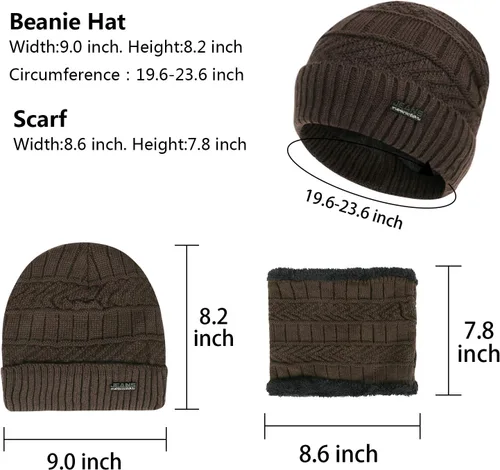 Vista 4 de 3-Pieces Winter Beanie Hats, Scarf and Touch Screen Gloves Set for Men and Women, Warm Knit Cap Set