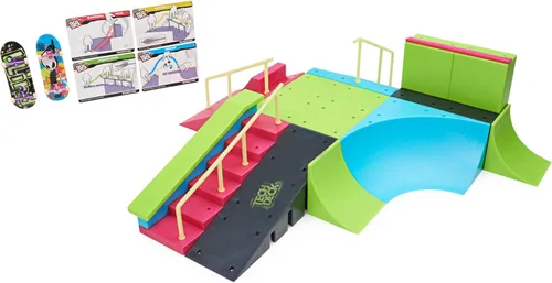 Vista 3 de Tech Deck, Neon Mega Park X-Connect Creator, juego de rampas personalizables que brillan en la oscuridad con 2 monopatines de dedo Blind, más de 90