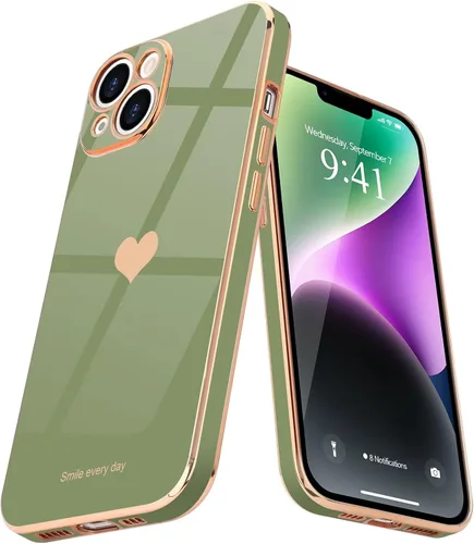 Vista 13 de Teageo - Funda para iPhone 14 Plus para mujeres y niñas, diseño de corazón de amor, color negro Luxury Plating Soft Bling Back Cover Raised Full