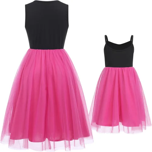 Vista 3 de Mommy and Me - Vestidos a juego con tutú de tul para verano, sin mangas, para playa, tirantes delgados, trajes a juego