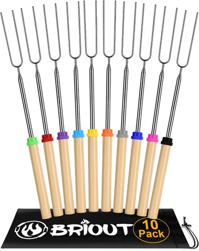 Vista 9 de BRIOUT - Palos para asar malvaviscos - Palitos para s'mores para fogata - Brochetas para hot dog y malvaviscos para fogata de camping - Tenedores