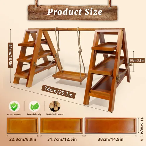 Vista 3 de Tnstbiee Soporte para cupcakes de 3 niveles, soporte de exhibición de madera para postres, frutas, frutos secos, queso, bandejas extraíbles