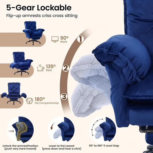Vista 5 de FiveWillowise Silla cruzada con brazos abatibles, cómoda silla de oficina Azul (Velvet Blue)