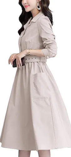 Vista 2 de chouyatou Vestido camisero elegante para mujer con cinturón y acampanado