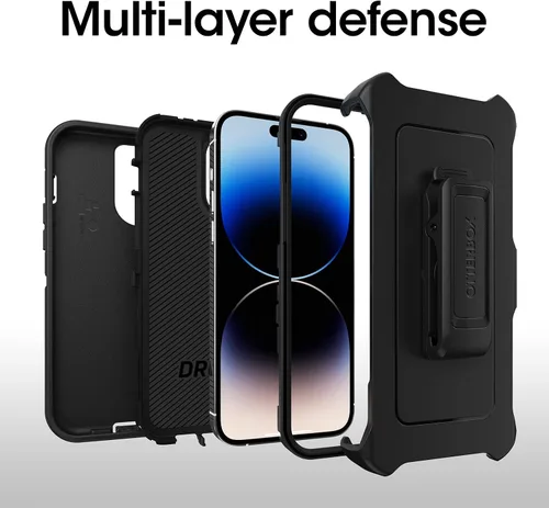 Vista 3 de OtterBox Funda para iPhone 14 Pro Max (SOLAMENTE) Serie Defender - NEGRO, Resistente y Duradera, con Protección de Puertos, Incluye Funda con Clip