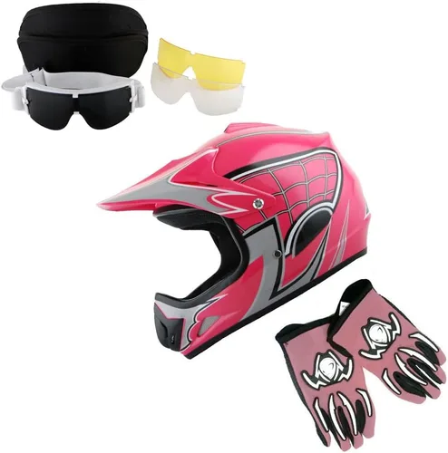 Vista 10 de Martian Casco de Motocross para Jóvenes Niños ATV Dirt Bike BMX MX Casco + Gafas + Guante Negro MG Youth Paquete: Spider Negro