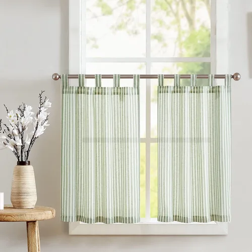 Vista 16 de Jinchan - Cortinas de lino a rayas para cocina, 24 pulgadas, beige, 2
