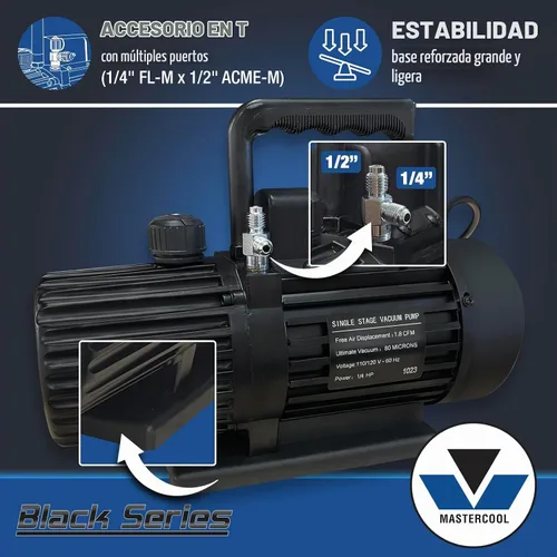 Vista 6 de Mastercool 90059-BL Serie Negra Bomba de vacío de fase única de 1.8 CFM con motor protegido térmicamente, ventilador de alto volumen y válvula