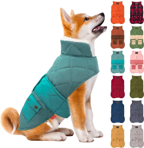 Vista 18 de KYEESE - Abrigo para perro suave, suéter para mascotas para clima frío, chaqueta impermeable para perros con forro de felpa, abrigo cálido