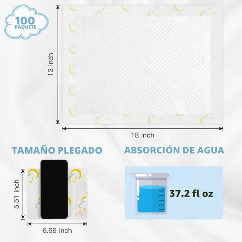 Vista 7 de Cambiadores Desechables para Bebé 100 Unidades Protectores de Incontinencia Forros para Cambio de Pañales Absorción Rápida Suave Transpirable
