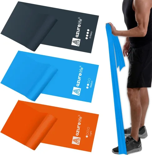 Vista 11 de A AZURELIFE - Bandas de resistencia profesionales largas sin látex, bandas elásticas para terapia física, yoga, pilates, rehabilitación