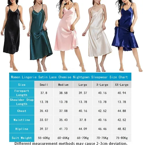 Vista 6 de Camisón de satén para mujer, vestido largo para dormir, camisones de seda con cuello en V
