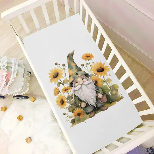 Vista 6 de Fitted Crib Sheets Gnome Sunflowers Mini Crib Sheets for Boy & Girl Toddler Mattress Sheets Playard Sheet 21216174
