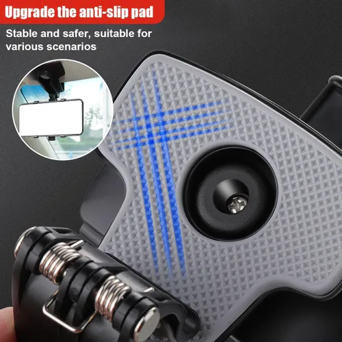 Vista 5 de Soporte para teléfono de coche, soporte giratorio de 360° ABS para espejo retrovisor automático con clip de base antideslizante, soporte