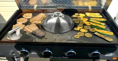 Vista 5 de Accesorios para Plancha Tapas para Ollas Wok - Cubierta de Rociado Redonda Resistente de 12 Pulgadas - Acero Inoxidable - Cúpula para Derretir Queso