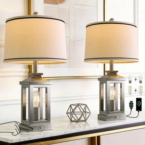 Vista 16 de G-SAFAVA Lámparas de mesa de granja de 23.75 pulgadas, puertos de carga USB A+C, lámpara de control táctil regulable de 3 vías, luz nocturna