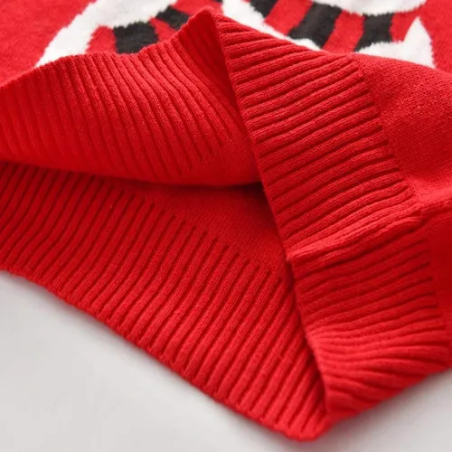 Vista 6 de Suéter de punto con cuello redondo para niños y niñas pequeñas, sudadera de algodón, ropa cálida para otoño e invierno, Rojo