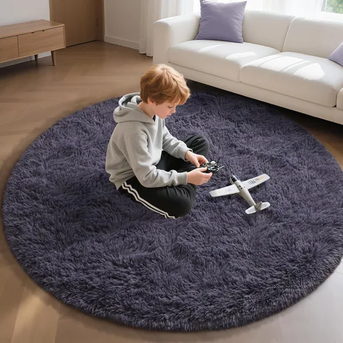 Vista 37 de EVOIONOS Alfombra Redonda Negra para Dormitorio, 4x4 Pies Alfombra de Área Circular Suave y Esponjosa para Sala de Estar, Alfombra Circular de Felpa