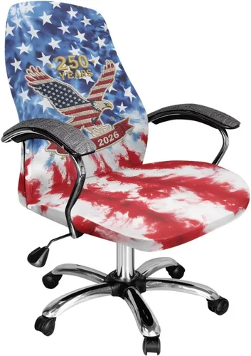 Vista 49 de 250 Years of Glory - Funda para silla de trabajo con diseño de águila calva, diseño de margarita y bandera estadounidense, funda giratoria acolchada