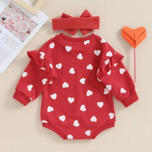 Vista 45 de SOLILOQUY Traje de manga larga con cuello redondo para el primer día de San Valentín para bebé niño y niña, mameluco de corazón de amor