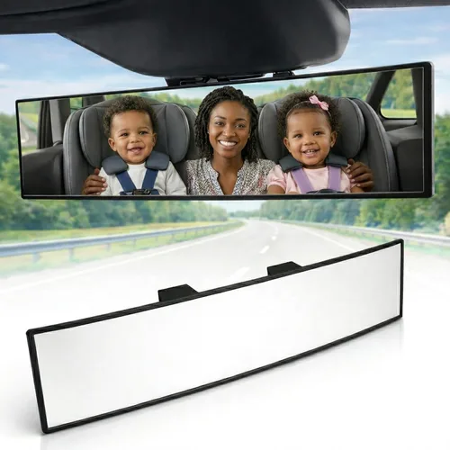 Vista 9 de Espejo retrovisor ICBEAMER de 9.4 pulgadas con clip Tinte azul convexo, vidrio panorámico de gran angular HD, antirreflejo, ajuste universal
