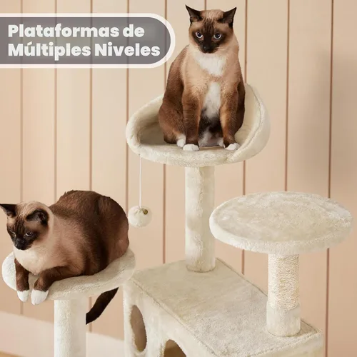Vista 7 de Yaheetech Torre de árbol para gatos de 54 pulgadas, 2 cuevas, perca de Beige