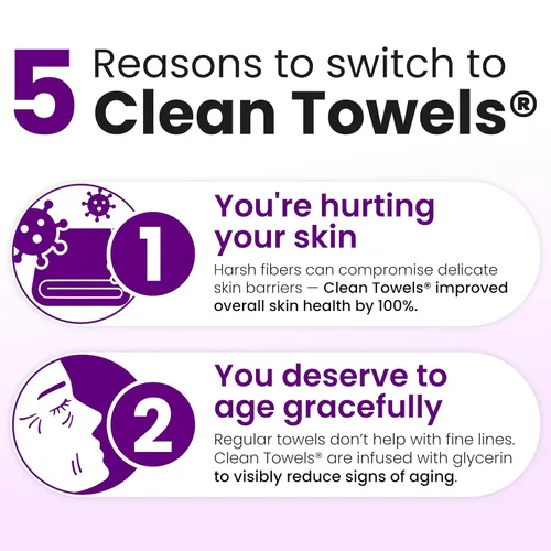 Vista 4 de Clean Skin Club Healthy Aging Clean Towels® XL, suaviza las líneas finas, arrugas y textura en 6 semanas, tratadas para mayor suavidad, toallas