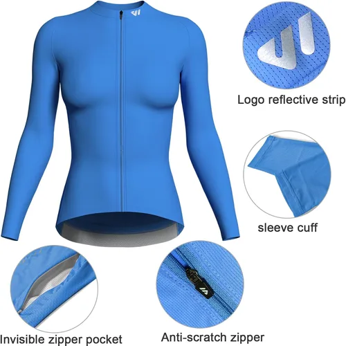 Vista 3 de Wulibike Camiseta de ciclismo para mujer, manga larga, camisetas de ciclismo para mujer, camisetas de ciclismo transpirables con 4 bolsillos