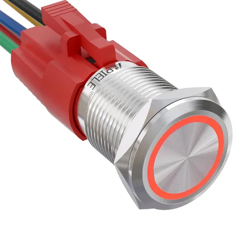 Vista 20 de APIELE - Interruptor de botón de encendido de pestillo de 16mm, 12 V CC, carcasa negra con cabeza de ojo de ángel LED para orificio de montaje
