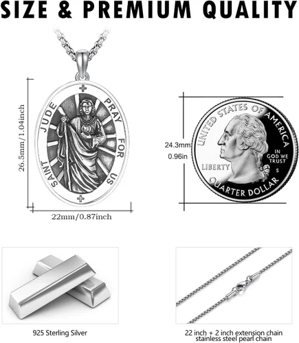 Vista 5 de Collar de plata de ley 925amuleto con medalla de San Valentín, regalos de Navidad para hombres y mujeres