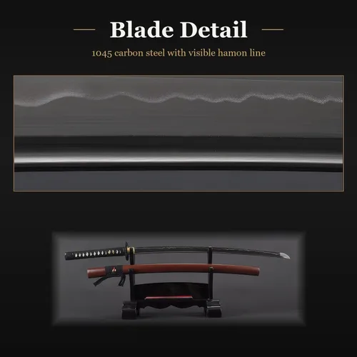 Vista 5 de Handmade Sword - Espada Katana Samurai funcional, acero al carbono 1045, templado con calor forjado a mano, espiga completa, afilada, rueda imperio